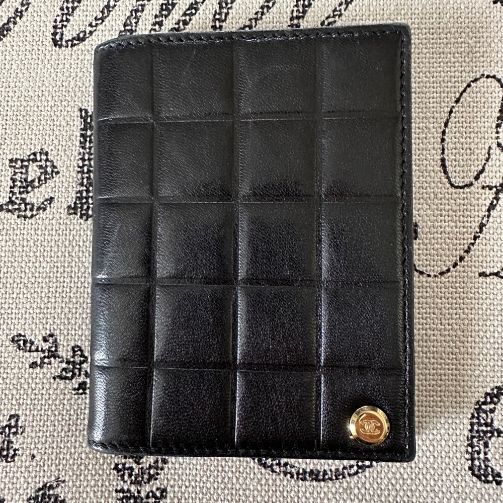 Authentic Chanel Black Lambskin Chocolate Bar Card Holder